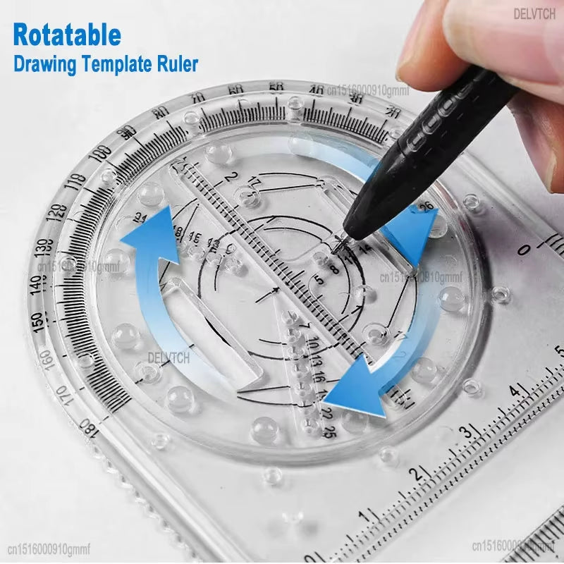 Rotatable Fast Drawing Template Ruler Art Design Construction Architect Stereo Geometry Ellipse Drafting Measuring Scale Ruler