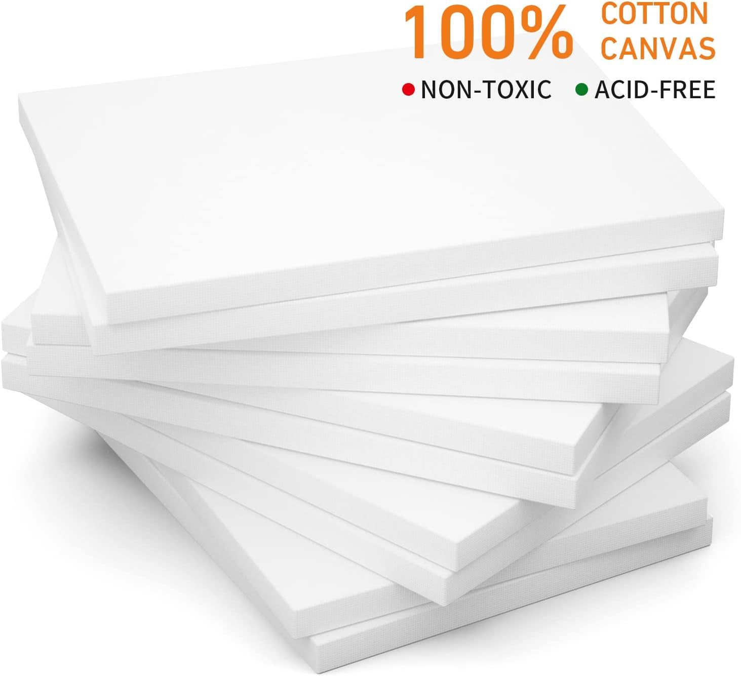 Stretched Canvas, 8X10 Inch Set of 10, Primed White - 100% Cotton Artist Canvas Boards for Painting, Acrylic Pouring, Oil Paint Dry & Wet Art Media