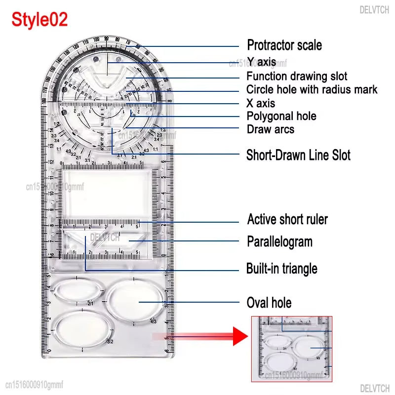 Rotatable Fast Drawing Template Ruler Art Design Construction Architect Stereo Geometry Ellipse Drafting Measuring Scale Ruler