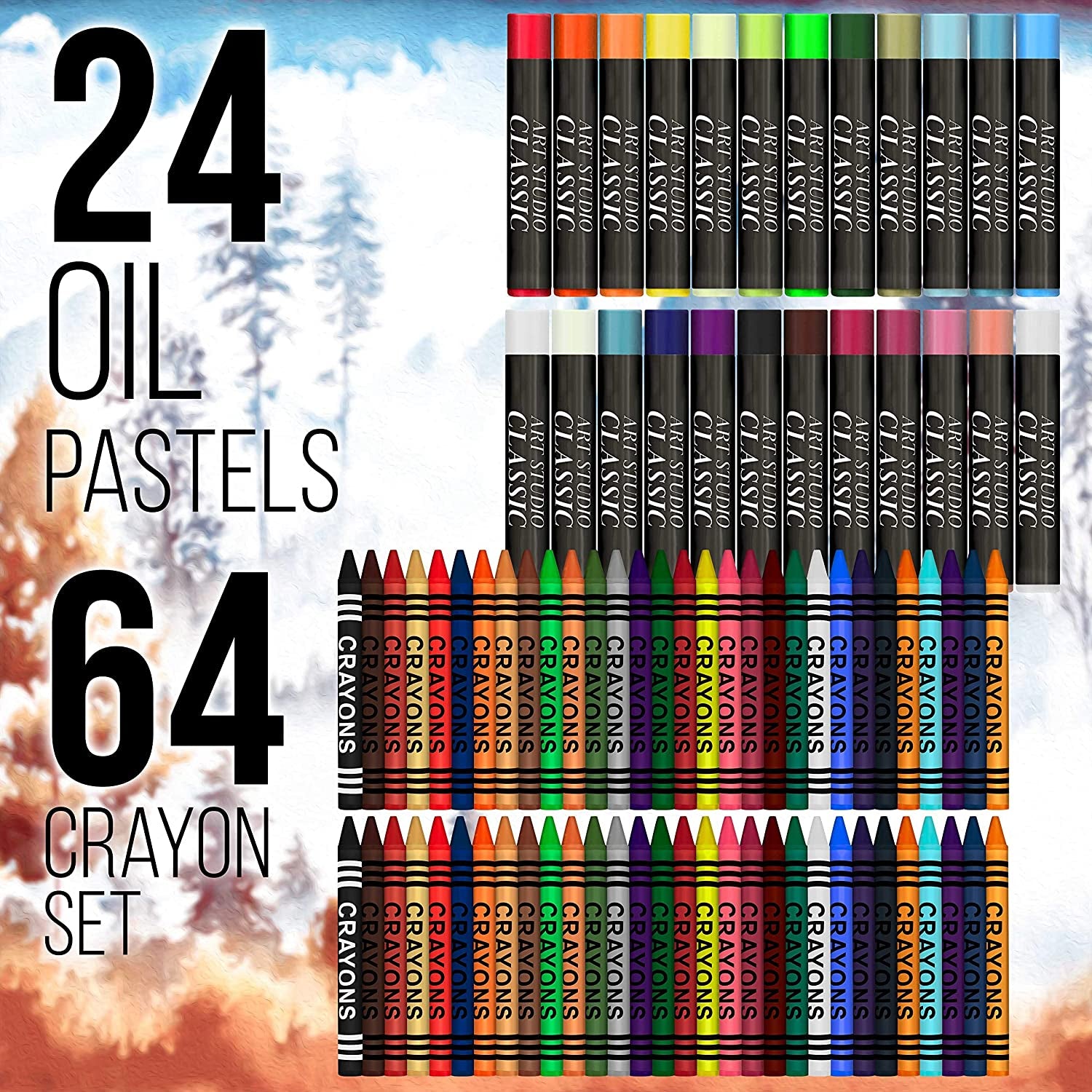 162-Piece Mega Wood Box Artist Kit with Painting, Drawing & Art Supplies for Adults - 24 Each (Watercolors, Oil Pastels, Pencils), 60 Crayons & 2 Brushes - Art Kit for Adults, Gift Set