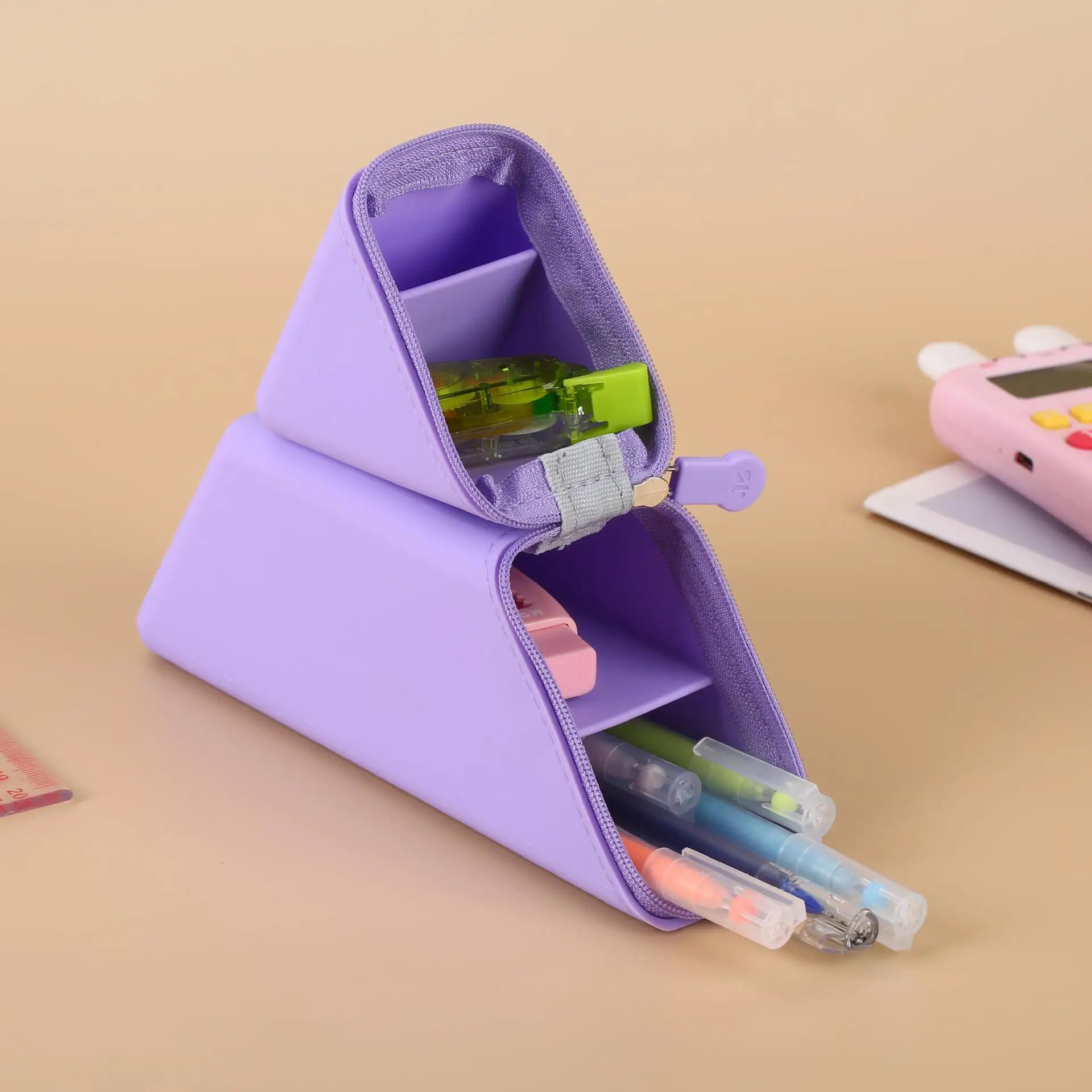 1Pcs Silicone Pencil Case Large Capacity Student Pencil Case Gradient Rectangular Stationery Organizer Pencil Case