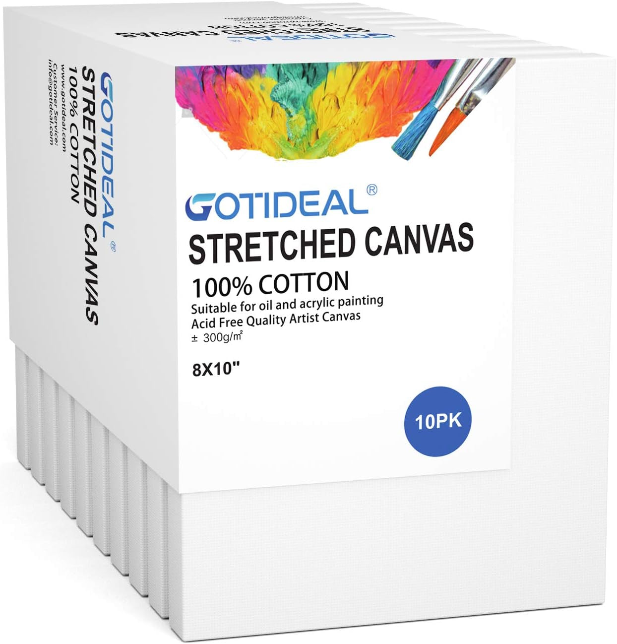 Stretched Canvas, 8X10 Inch Set of 10, Primed White - 100% Cotton Artist Canvas Boards for Painting, Acrylic Pouring, Oil Paint Dry & Wet Art Media