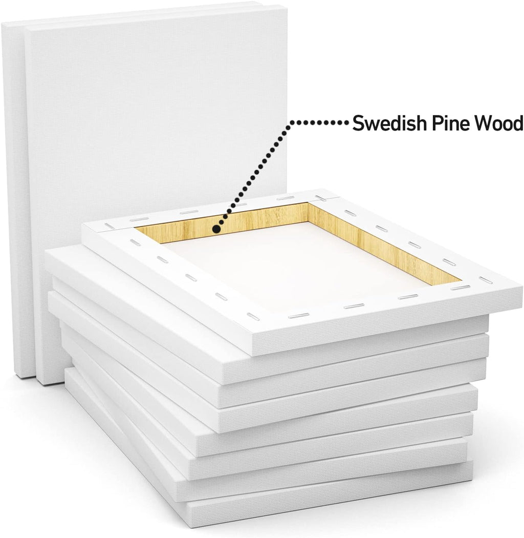 Stretched Canvas, 8X10 Inch Set of 10, Primed White - 100% Cotton Artist Canvas Boards for Painting, Acrylic Pouring, Oil Paint Dry & Wet Art Media