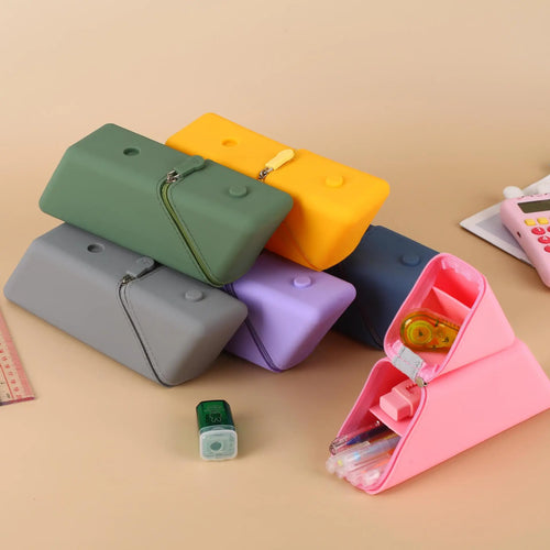1Pcs Silicone Pencil Case Large Capacity Student Pencil Case Gradient Rectangular Stationery Organizer Pencil Case