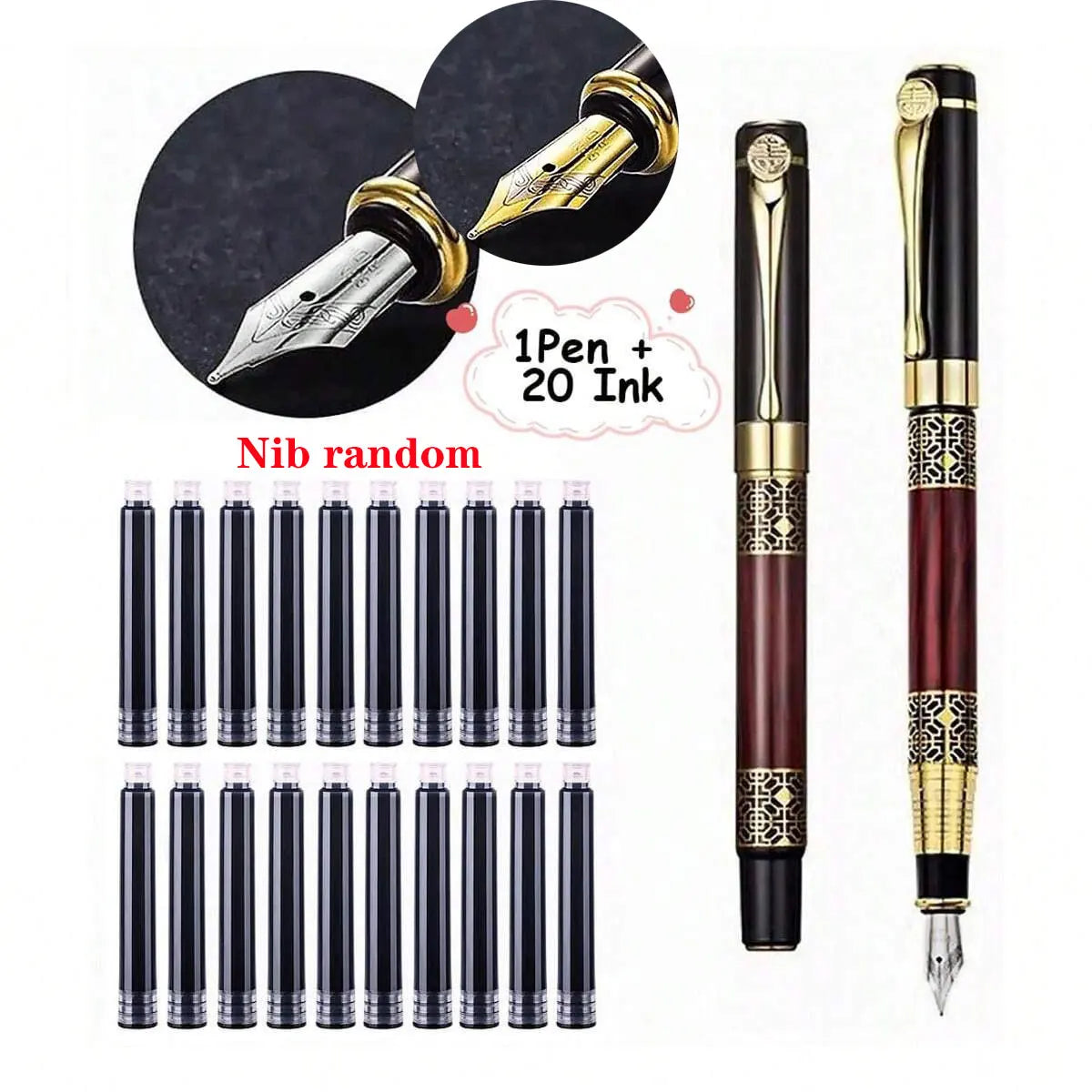Vervia Retro Metal Fountain Pen Replaceable Ink