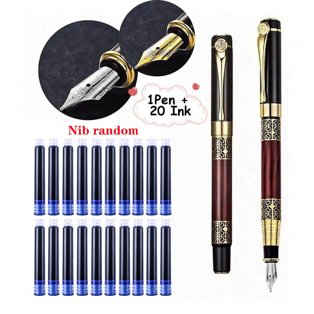 Vervia Retro Metal Fountain Pen Replaceable Ink