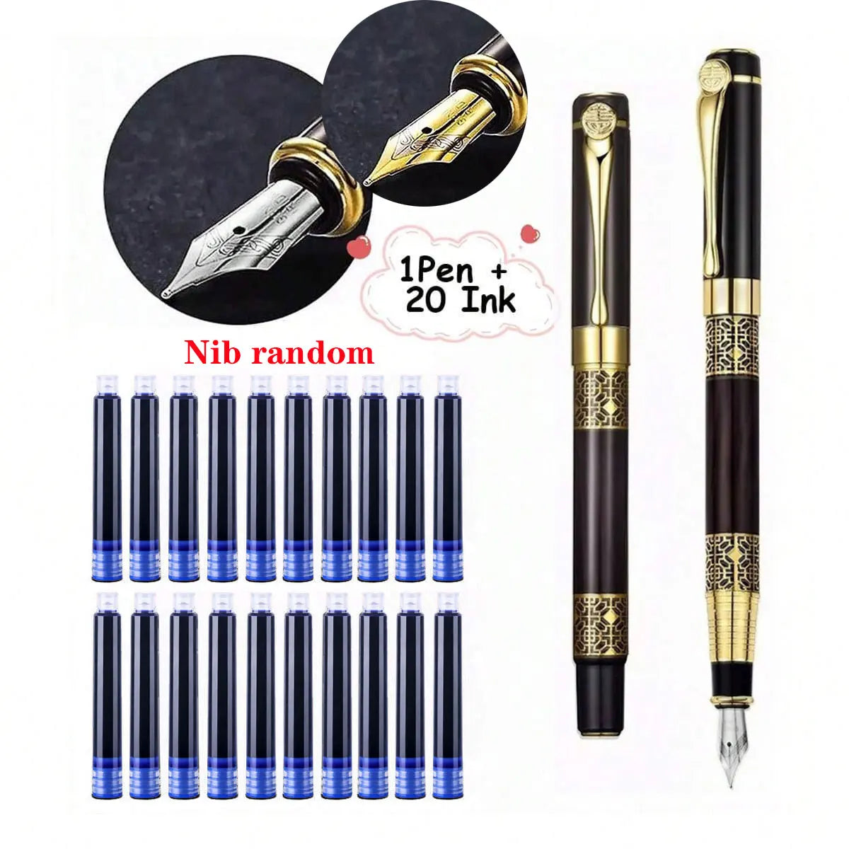 Vervia Retro Metal Fountain Pen Replaceable Ink