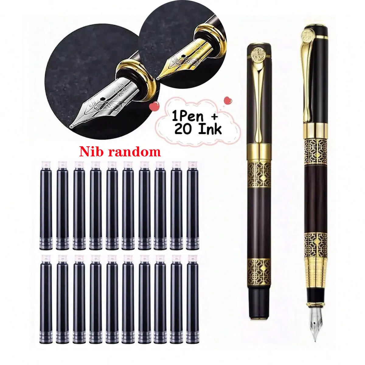 Vervia Retro Metal Fountain Pen Replaceable Ink