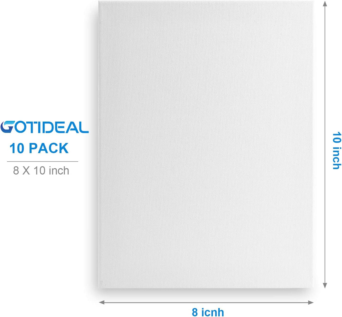 Stretched Canvas, 8X10 Inch Set of 10, Primed White - 100% Cotton Artist Canvas Boards for Painting, Acrylic Pouring, Oil Paint Dry & Wet Art Media