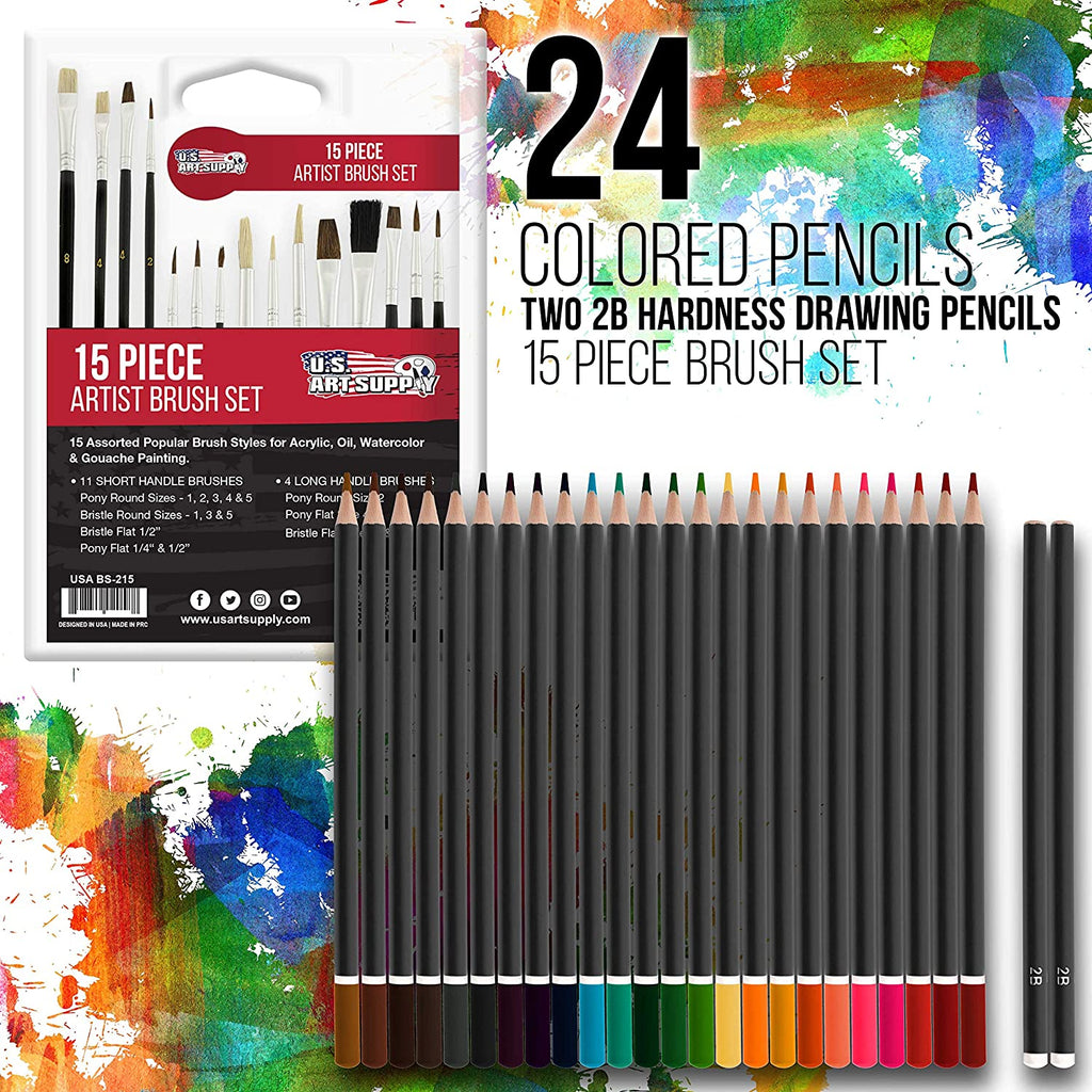 162-Piece Mega Wood Box Artist Kit with Painting, Drawing & Art Supplies for Adults - 24 Each (Watercolors, Oil Pastels, Pencils), 60 Crayons & 2 Brushes - Art Kit for Adults, Gift Set