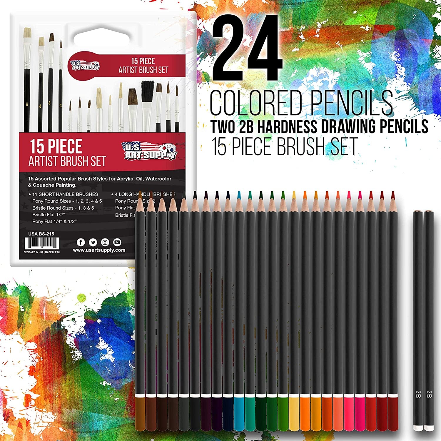 162-Piece Mega Wood Box Artist Kit with Painting, Drawing & Art Supplies for Adults - 24 Each (Watercolors, Oil Pastels, Pencils), 60 Crayons & 2 Brushes - Art Kit for Adults, Gift Set