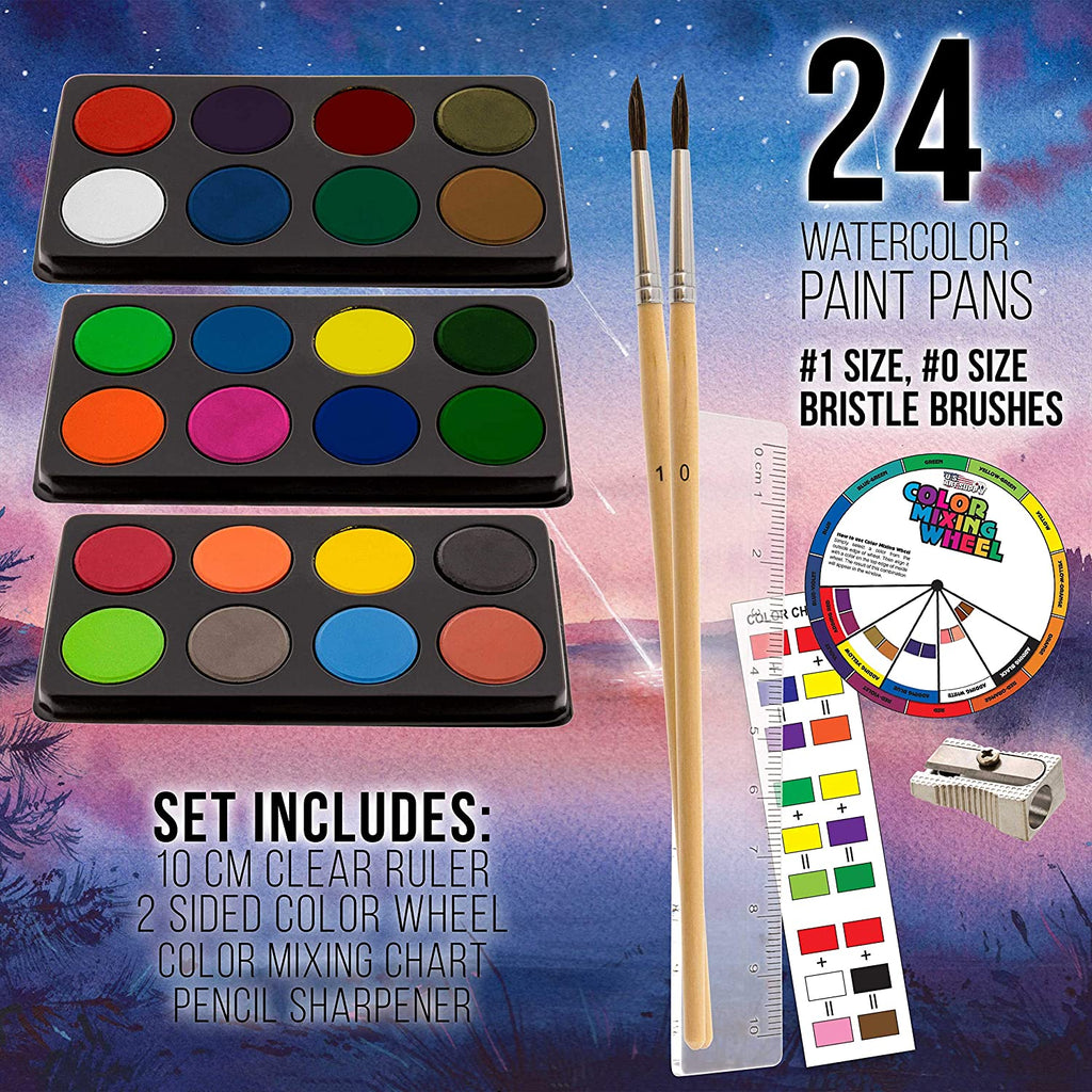 162-Piece Mega Wood Box Artist Kit with Painting, Drawing & Art Supplies for Adults - 24 Each (Watercolors, Oil Pastels, Pencils), 60 Crayons & 2 Brushes - Art Kit for Adults, Gift Set