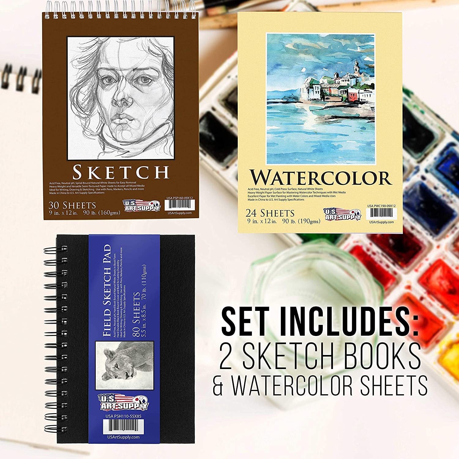 162-Piece Mega Wood Box Artist Kit with Painting, Drawing & Art Supplies for Adults - 24 Each (Watercolors, Oil Pastels, Pencils), 60 Crayons & 2 Brushes - Art Kit for Adults, Gift Set